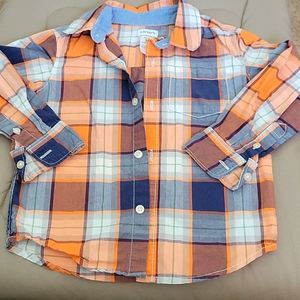 Orange and navy plaid dress shirt